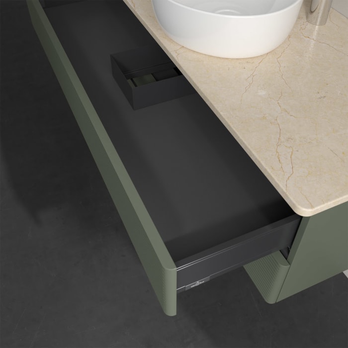 Villeroy & Boch Antao Waschbeckenunterschrank, 120 x 19 cm, 2 Auszüge, Fronten mit Struktur, mit Hahnloch, für Waschtisch mittig