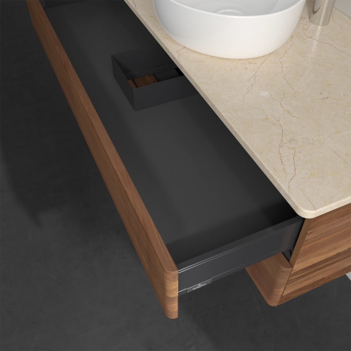 Villeroy & Boch Antao Waschbeckenunterschrank, 120 x 19 cm, 2 Auszüge, Fronten mit Struktur, mit Hahnloch, für Waschtisch mittig