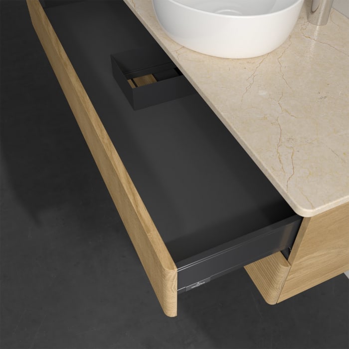 Villeroy & Boch Antao Waschbeckenunterschrank, 120 x 19 cm, 2 Auszüge, Fronten mit Struktur, mit Hahnloch, für Waschtisch mittig