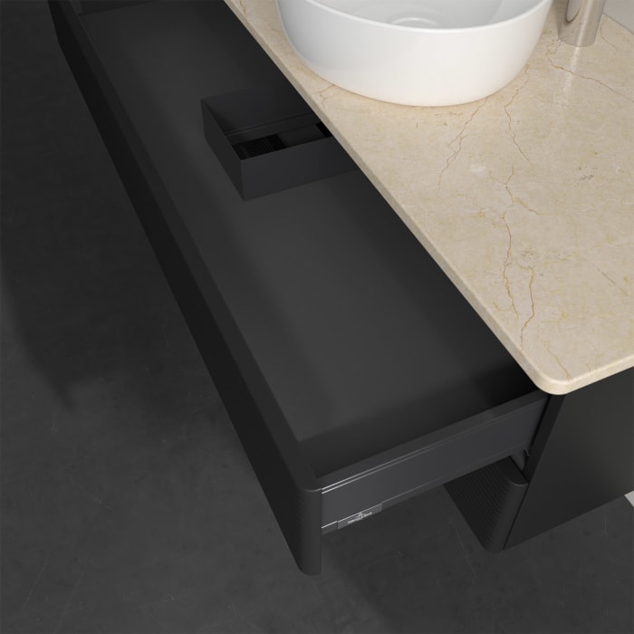 Villeroy & Boch Antao Waschbeckenunterschrank, 120 x 19 cm, 2 Auszüge, Fronten mit Struktur, mit Hahnloch, für Waschtisch mittig