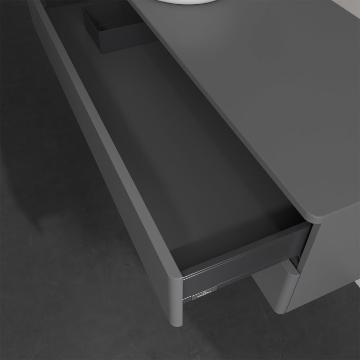 Villeroy & Boch Antao Waschbeckenunterschrank, 120 x 19 cm, 2 Auszüge, Fronten ohne Struktur, ohne Hahnloch, für Waschtisch links