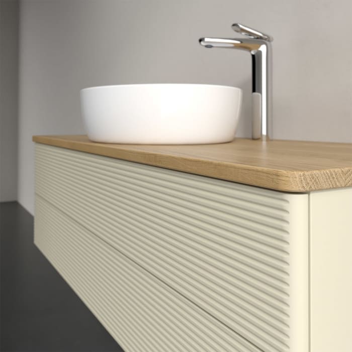 Villeroy & Boch Antao Waschbeckenunterschrank, 120 x 19 cm, 2 Auszüge, Fronten mit Struktur, mit Hahnloch, für Waschtisch mittig