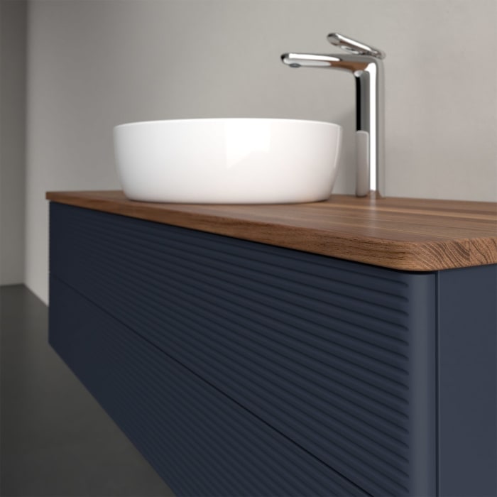 Villeroy & Boch Antao Waschbeckenunterschrank, 120 x 19 cm, 2 Auszüge, Fronten mit Struktur, mit Hahnloch, für Waschtisch mittig