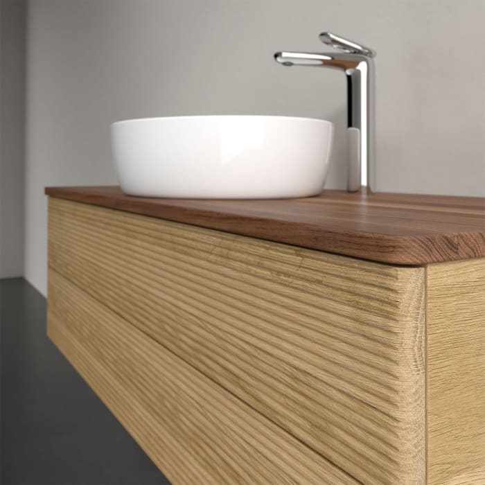 Villeroy & Boch Antao Waschbeckenunterschrank, 120 x 19 cm, 2 Auszüge, Fronten mit Struktur, mit Hahnloch, für Waschtisch mittig