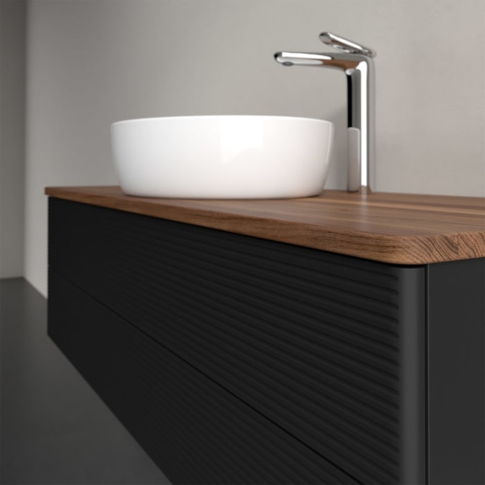 Villeroy & Boch Antao Waschbeckenunterschrank, 120 x 19 cm, 2 Auszüge, Fronten mit Struktur, mit Hahnloch, für Waschtisch mittig