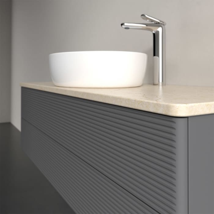 Villeroy & Boch Antao Waschbeckenunterschrank, 120 x 19 cm, 2 Auszüge, Fronten mit Struktur, mit Hahnloch, für Waschtisch mittig