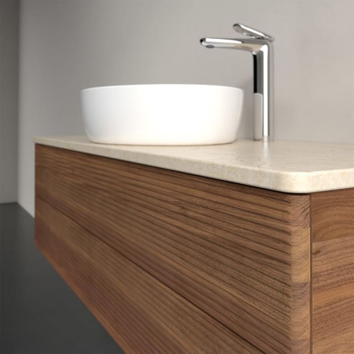 Villeroy & Boch Antao Waschbeckenunterschrank, 120 x 19 cm, 2 Auszüge, Fronten mit Struktur, mit Hahnloch, für Waschtisch mittig