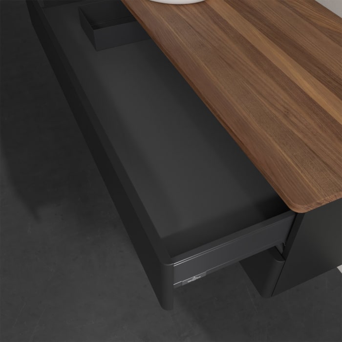 Villeroy & Boch Antao Waschbeckenunterschrank, 120 x 19 cm, 2 Auszüge, Fronten ohne Struktur, ohne Hahnloch, für Waschtisch links