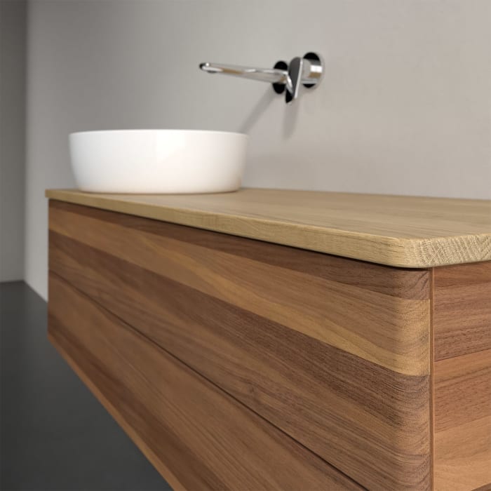 Villeroy & Boch Antao Waschbeckenunterschrank, 120 x 19 cm, 2 Auszüge, Fronten ohne Struktur, ohne Hahnloch, für Waschtisch links