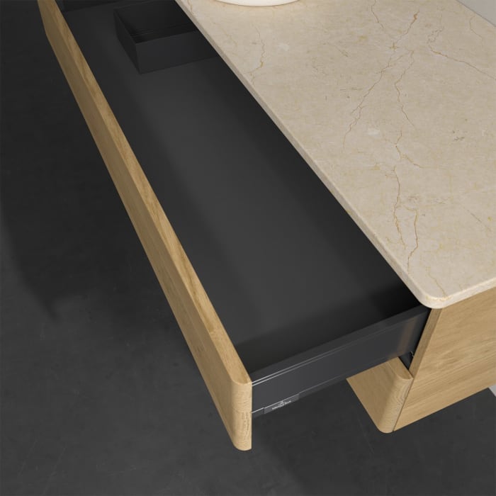 Villeroy & Boch Antao Waschbeckenunterschrank, 120 x 19 cm, 2 Auszüge, Fronten ohne Struktur, ohne Hahnloch, für Waschtisch links