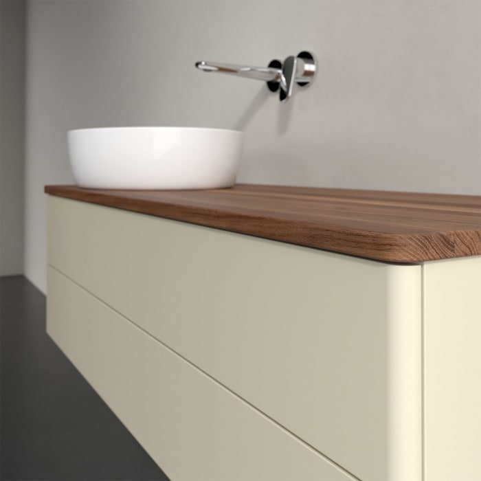 Villeroy & Boch Antao Waschbeckenunterschrank, 120 x 19 cm, 2 Auszüge, Fronten ohne Struktur, ohne Hahnloch, für Waschtisch links