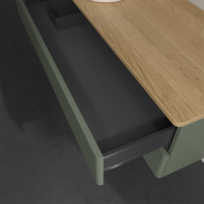 Villeroy & Boch Antao Waschbeckenunterschrank, 120 x 19 cm, 2 Auszüge, Fronten ohne Struktur, mit Hahnloch, für Waschtisch links