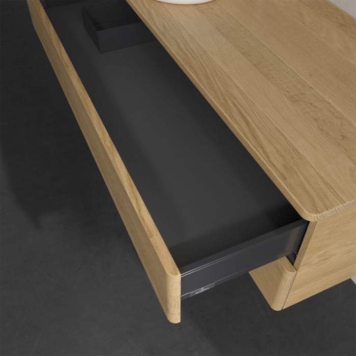 Villeroy & Boch Antao Waschbeckenunterschrank, 120 x 19 cm, 2 Auszüge, Fronten ohne Struktur, mit Hahnloch, für Waschtisch links