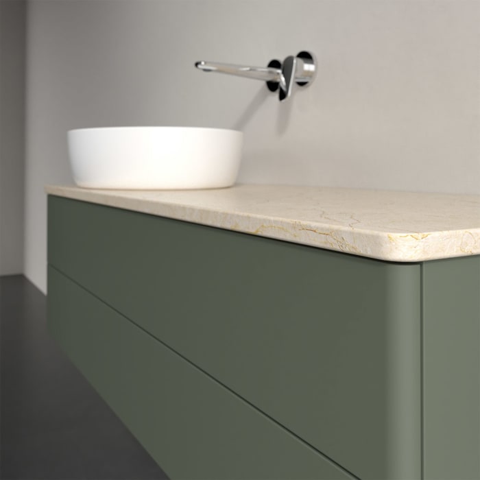 Villeroy & Boch Antao Waschbeckenunterschrank, 120 x 19 cm, 2 Auszüge, Fronten ohne Struktur, ohne Hahnloch, für Waschtisch links