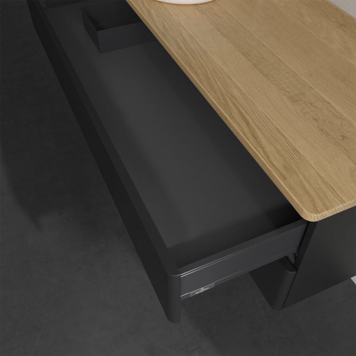 Villeroy & Boch Antao Waschbeckenunterschrank, 120 x 19 cm, 2 Auszüge, Fronten ohne Struktur, mit Hahnloch, für Waschtisch links