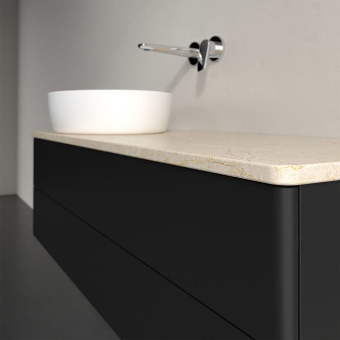 Villeroy & Boch Antao Waschbeckenunterschrank, 120 x 19 cm, 2 Auszüge, Fronten ohne Struktur, ohne Hahnloch, für Waschtisch links