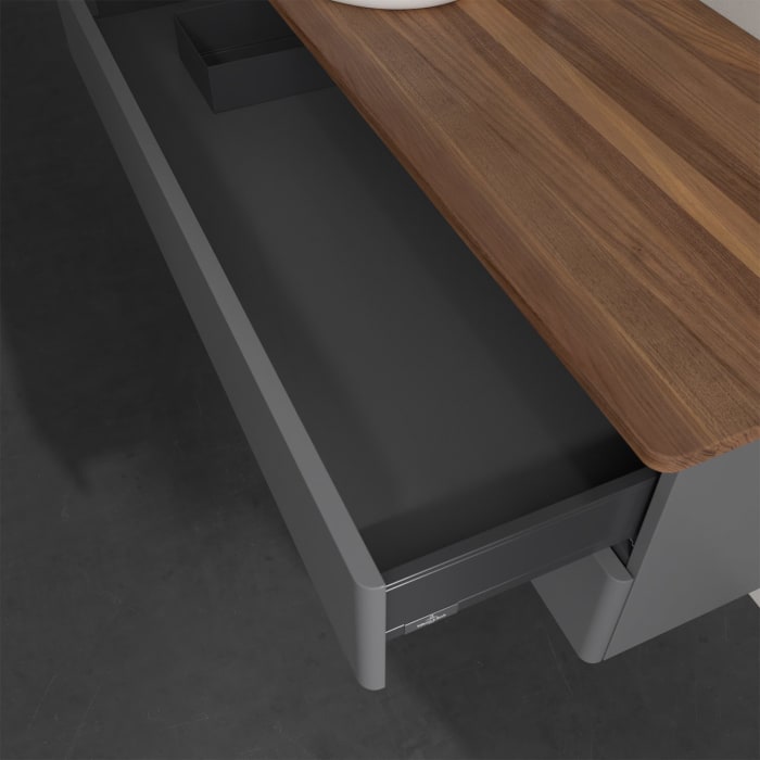 Villeroy & Boch Antao Waschbeckenunterschrank, 120 x 19 cm, 2 Auszüge, Fronten ohne Struktur, mit Hahnloch, für Waschtisch links