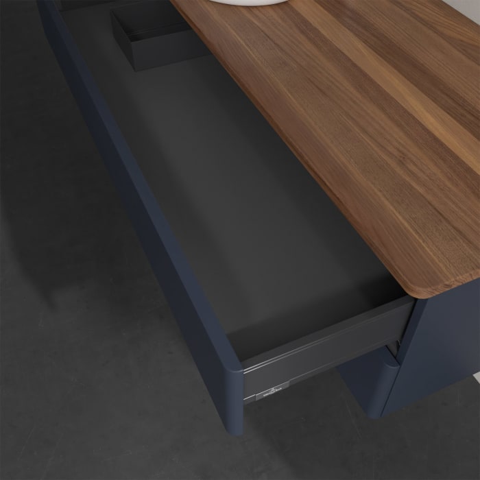 Villeroy & Boch Antao Waschbeckenunterschrank, 120 x 19 cm, 2 Auszüge, Fronten ohne Struktur, mit Hahnloch, für Waschtisch links