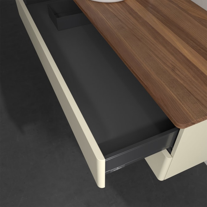 Villeroy & Boch Antao Waschbeckenunterschrank, 120 x 19 cm, 2 Auszüge, Fronten ohne Struktur, mit Hahnloch, für Waschtisch links