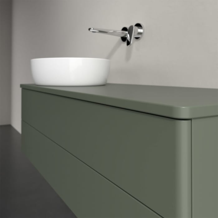 Villeroy & Boch Antao Waschbeckenunterschrank, 120 x 19 cm, 2 Auszüge, Fronten ohne Struktur, mit Hahnloch, für Waschtisch links