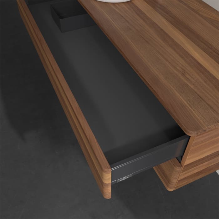 Villeroy & Boch Antao Waschbeckenunterschrank, 120 x 19 cm, 2 Auszüge, Fronten ohne Struktur, mit Hahnloch, für Waschtisch links