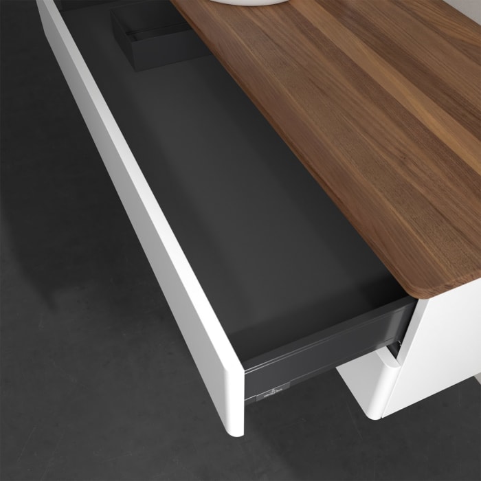 Villeroy & Boch Antao Waschbeckenunterschrank, 120 x 19 cm, 2 Auszüge, Fronten ohne Struktur, mit Hahnloch, für Waschtisch links