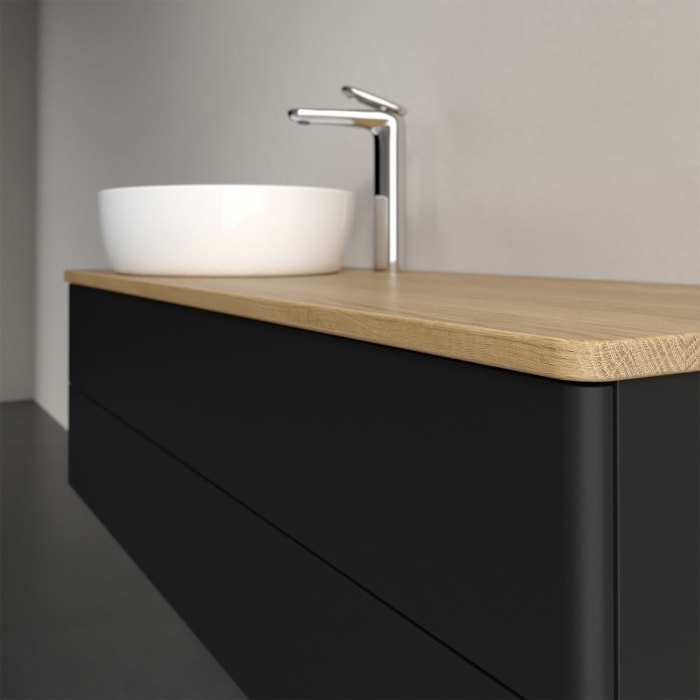 Villeroy & Boch Antao Waschbeckenunterschrank, 120 x 19 cm, 2 Auszüge, Fronten ohne Struktur, mit Hahnloch, für Waschtisch links