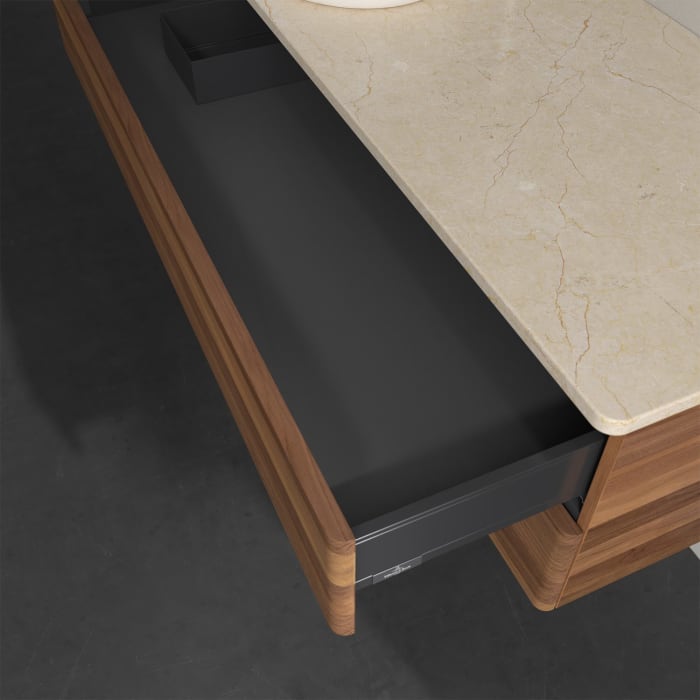 Villeroy & Boch Antao Waschbeckenunterschrank, 120 x 19 cm, 2 Auszüge, Fronten ohne Struktur, mit Hahnloch, für Waschtisch links