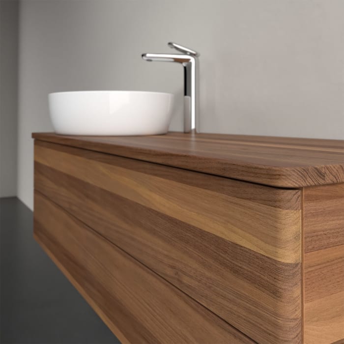 Villeroy & Boch Antao Waschbeckenunterschrank, 120 x 19 cm, 2 Auszüge, Fronten ohne Struktur, mit Hahnloch, für Waschtisch links