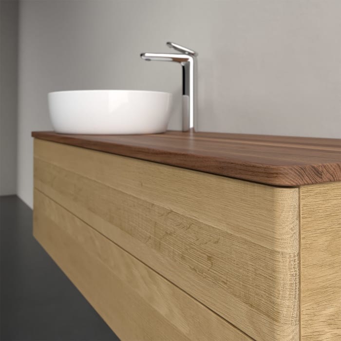 Villeroy & Boch Antao Waschbeckenunterschrank, 120 x 19 cm, 2 Auszüge, Fronten ohne Struktur, mit Hahnloch, für Waschtisch links