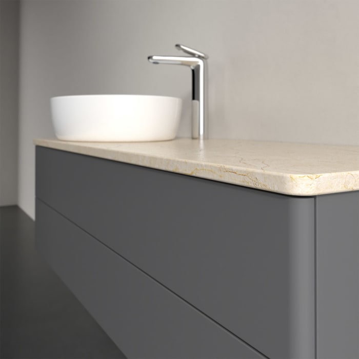 Villeroy & Boch Antao Waschbeckenunterschrank, 120 x 19 cm, 2 Auszüge, Fronten ohne Struktur, mit Hahnloch, für Waschtisch links