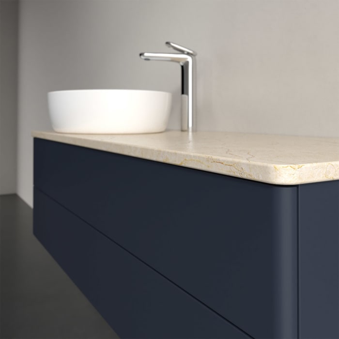 Villeroy & Boch Antao Waschbeckenunterschrank, 120 x 19 cm, 2 Auszüge, Fronten ohne Struktur, mit Hahnloch, für Waschtisch links