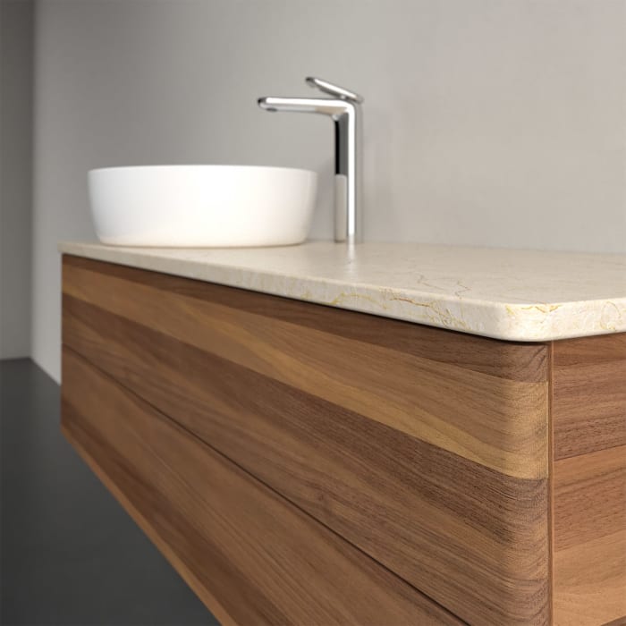 Villeroy & Boch Antao Waschbeckenunterschrank, 120 x 19 cm, 2 Auszüge, Fronten ohne Struktur, mit Hahnloch, für Waschtisch links