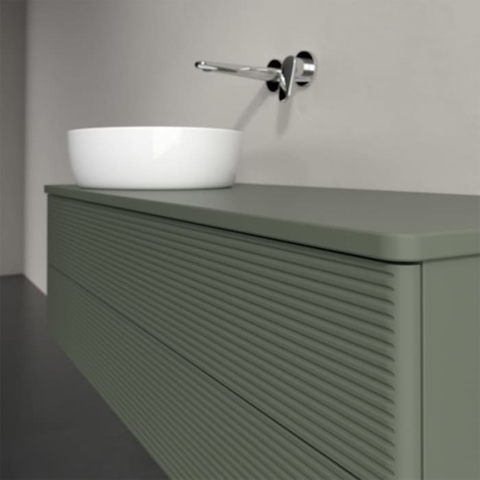 Villeroy & Boch Antao Waschbeckenunterschrank, 120 x 19 cm, 2 Auszüge, Fronten mit Struktur, ohne Hahnloch, für Waschtisch links