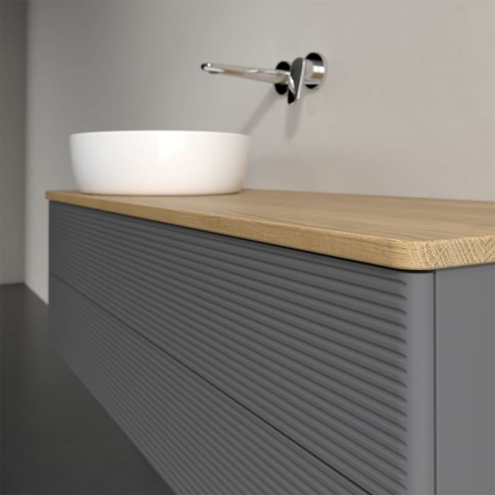 Villeroy & Boch Antao Waschbeckenunterschrank, 120 x 19 cm, 2 Auszüge, Fronten mit Struktur, ohne Hahnloch, für Waschtisch links