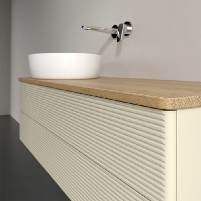 Villeroy & Boch Antao Waschbeckenunterschrank, 120 x 19 cm, 2 Auszüge, Fronten mit Struktur, ohne Hahnloch, für Waschtisch links