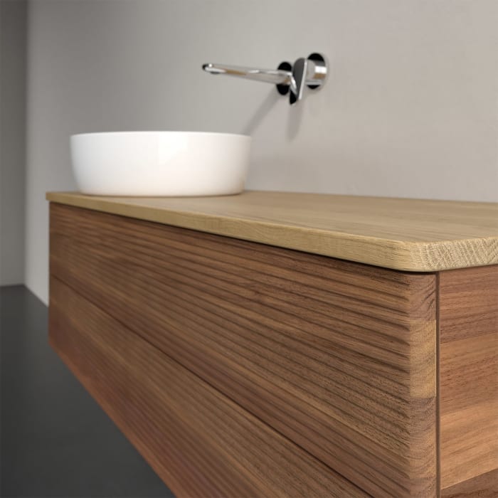 Villeroy & Boch Antao Waschbeckenunterschrank, 120 x 19 cm, 2 Auszüge, Fronten mit Struktur, ohne Hahnloch, für Waschtisch links