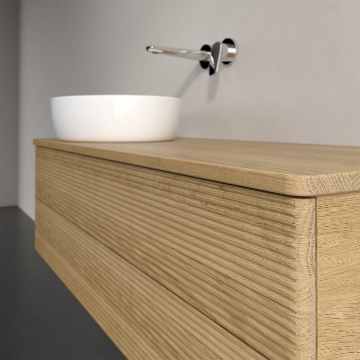 Villeroy & Boch Antao Waschbeckenunterschrank, 120 x 19 cm, 2 Auszüge, Fronten mit Struktur, ohne Hahnloch, für Waschtisch links