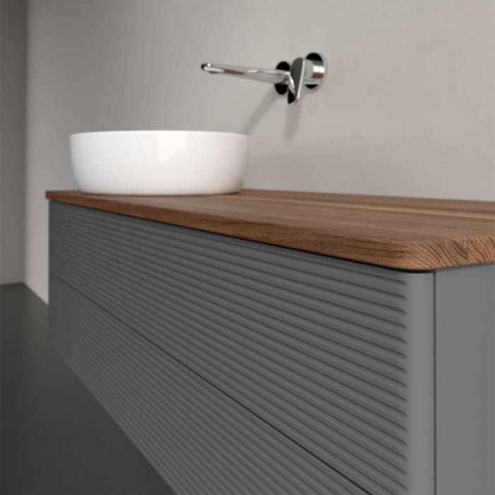 Villeroy & Boch Antao Waschbeckenunterschrank, 120 x 19 cm, 2 Auszüge, Fronten mit Struktur, ohne Hahnloch, für Waschtisch links