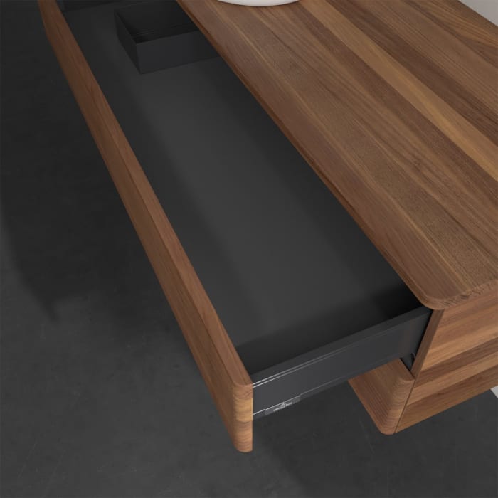 Villeroy & Boch Antao Waschbeckenunterschrank, 120 x 19 cm, 2 Auszüge, Fronten mit Struktur, ohne Hahnloch, für Waschtisch links