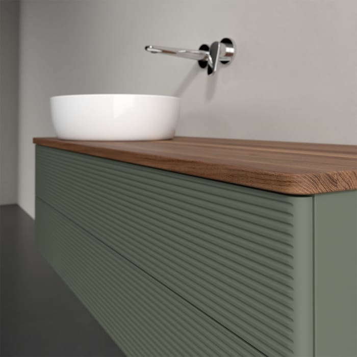 Villeroy & Boch Antao Waschbeckenunterschrank, 120 x 19 cm, 2 Auszüge, Fronten mit Struktur, ohne Hahnloch, für Waschtisch links