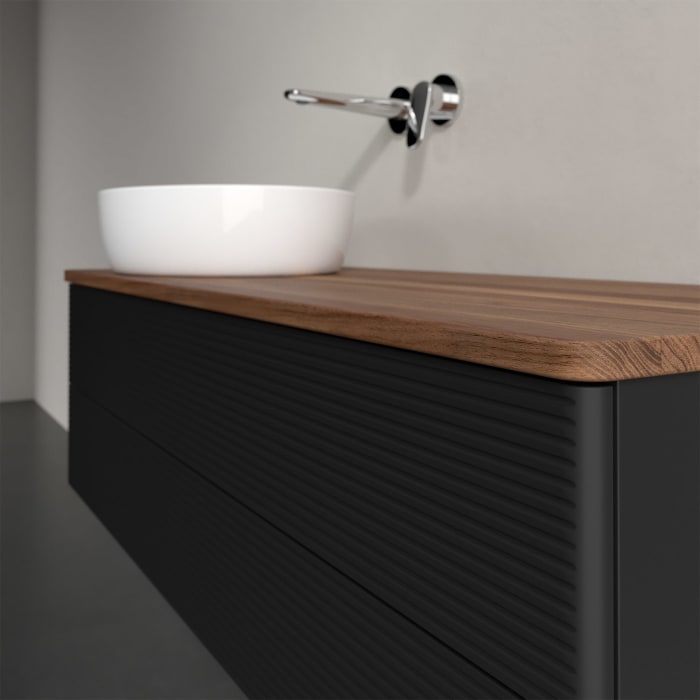 Villeroy & Boch Antao Waschbeckenunterschrank, 120 x 19 cm, 2 Auszüge, Fronten mit Struktur, ohne Hahnloch, für Waschtisch links