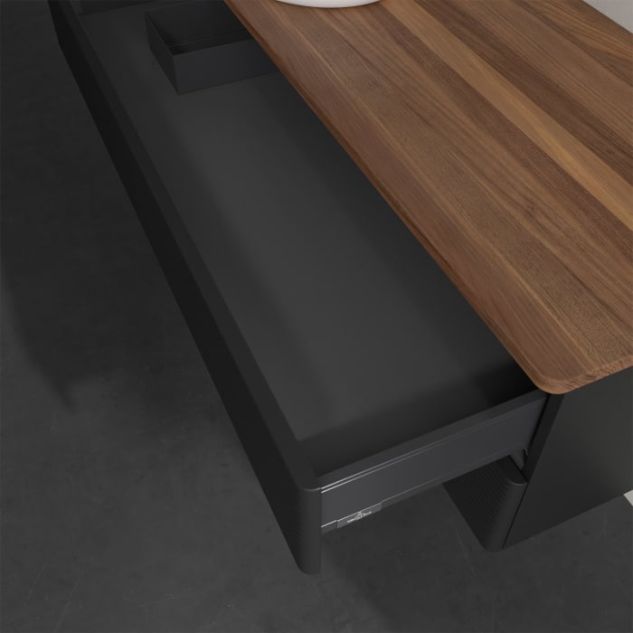 Villeroy & Boch Antao Waschbeckenunterschrank, 120 x 19 cm, 2 Auszüge, Fronten mit Struktur, ohne Hahnloch, für Waschtisch links