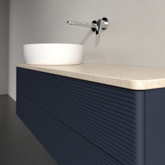 Villeroy & Boch Antao Waschbeckenunterschrank, 120 x 19 cm, 2 Auszüge, Fronten mit Struktur, ohne Hahnloch, für Waschtisch links