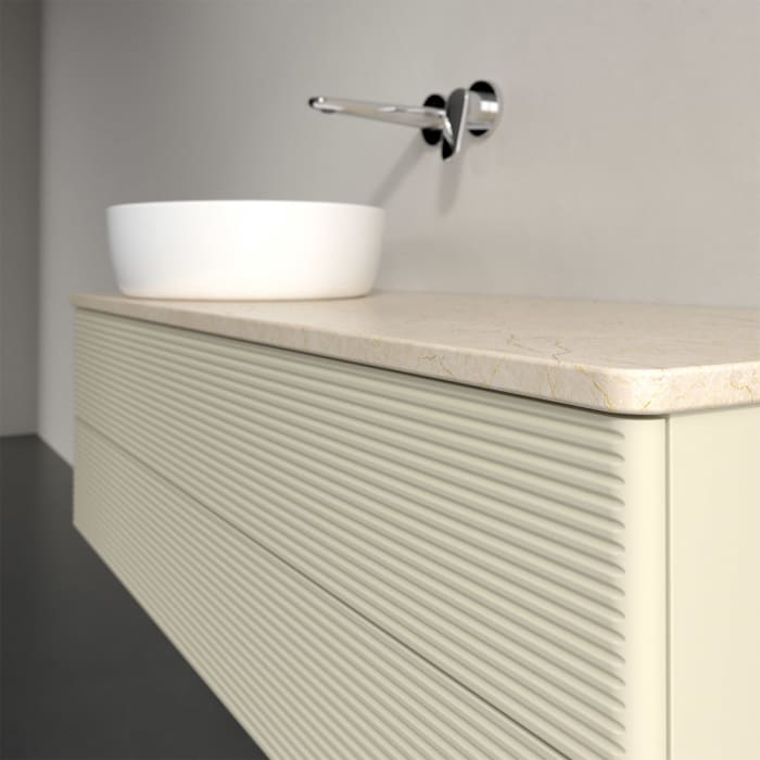 Villeroy & Boch Antao Waschbeckenunterschrank, 120 x 19 cm, 2 Auszüge, Fronten mit Struktur, ohne Hahnloch, für Waschtisch links