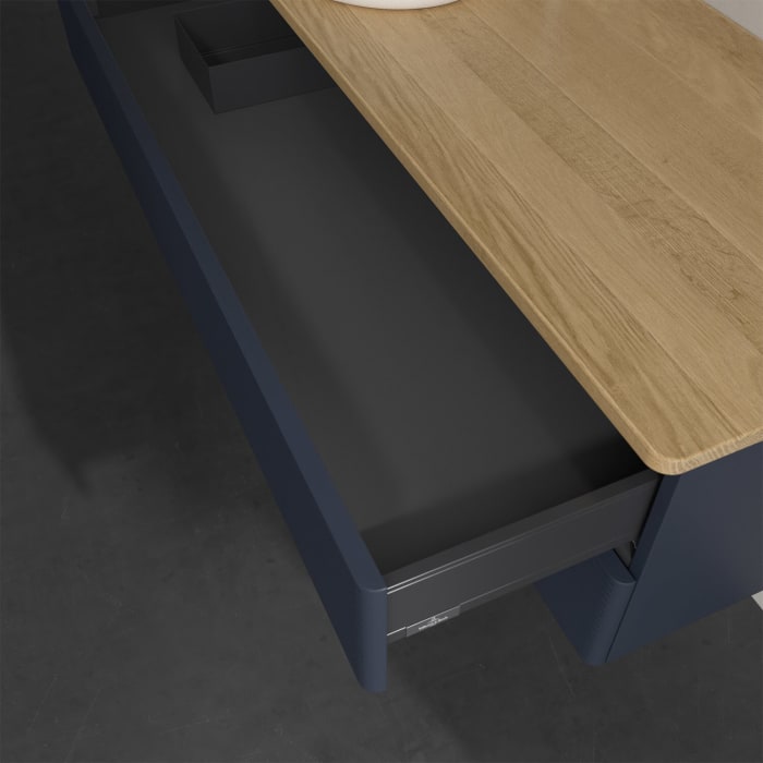 Villeroy & Boch Antao Waschbeckenunterschrank, 120 x 19 cm, 2 Auszüge, Fronten mit Struktur, mit Hahnloch, für Waschtisch links