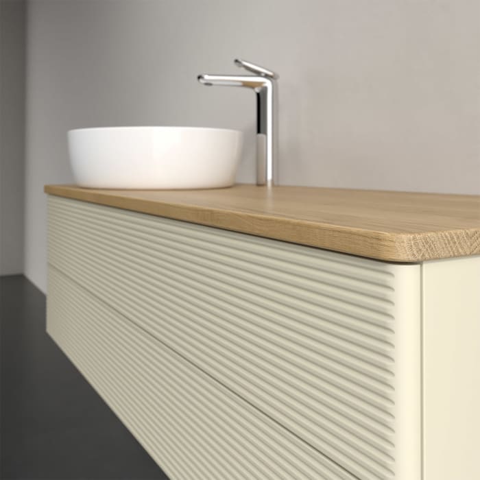 Villeroy & Boch Antao Waschbeckenunterschrank, 120 x 19 cm, 2 Auszüge, Fronten mit Struktur, mit Hahnloch, für Waschtisch links