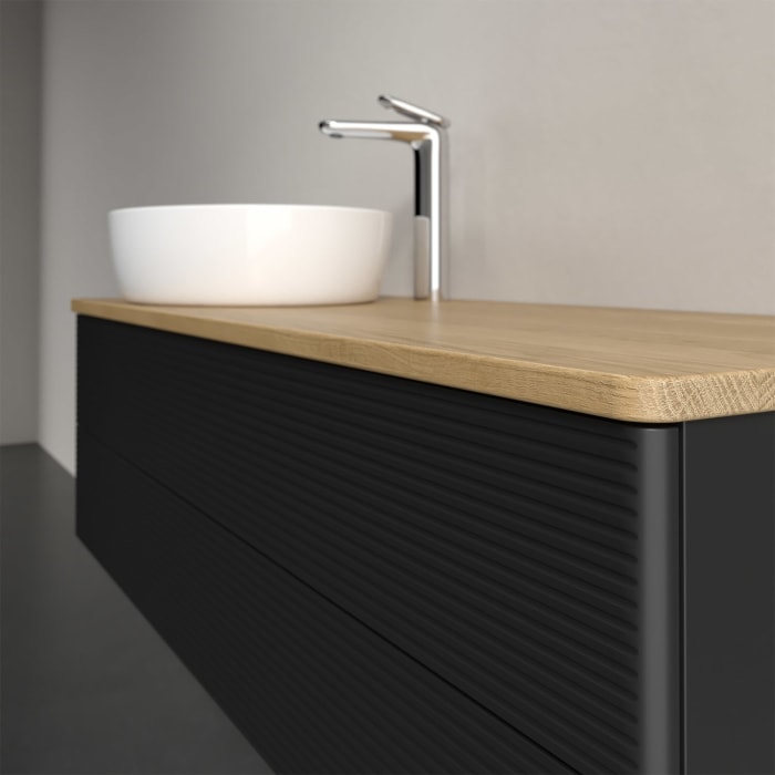 Villeroy & Boch Antao Waschbeckenunterschrank, 120 x 19 cm, 2 Auszüge, Fronten mit Struktur, mit Hahnloch, für Waschtisch links