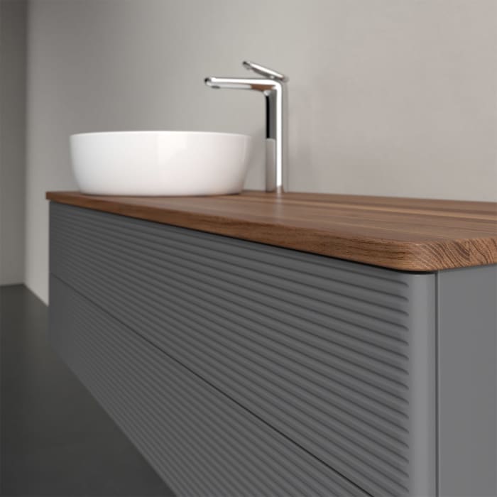 Villeroy & Boch Antao Waschbeckenunterschrank, 120 x 19 cm, 2 Auszüge, Fronten mit Struktur, mit Hahnloch, für Waschtisch links