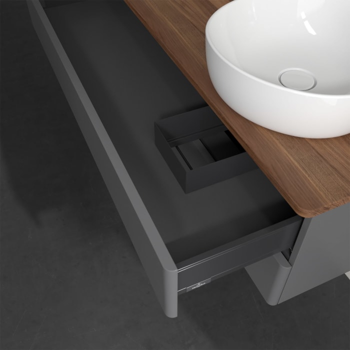 Villeroy & Boch Antao Waschbeckenunterschrank, 120 x 19 cm, 2 Auszüge, Fronten ohne Struktur, ohne Hahnloch, für Waschtisch rechts